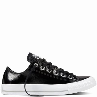 Converse Chuck Taylor All Star Crinkled Patent Leather Low Tops Womens - Black/Black/White Shoes (781LZAMO)